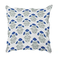 Embroidered Floral Pillow, Cream and Blue, 18x18 in