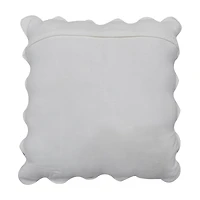 Embroidered Floral Pillow, Cream and Blue, 18x18 in