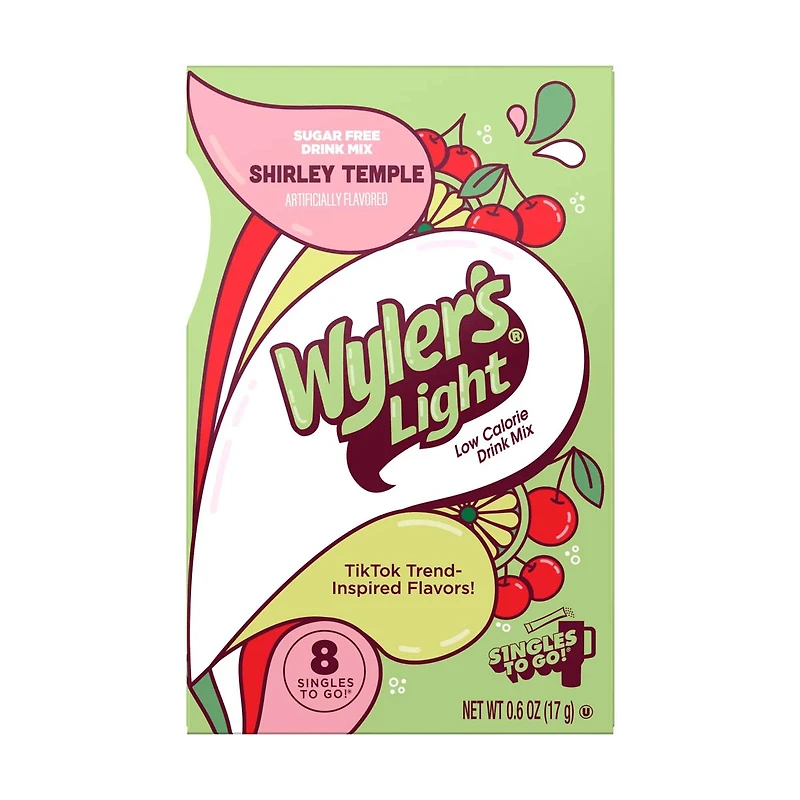 Wyler's Light Drink Sticks, Watertok Shirley Temple, 8 ct