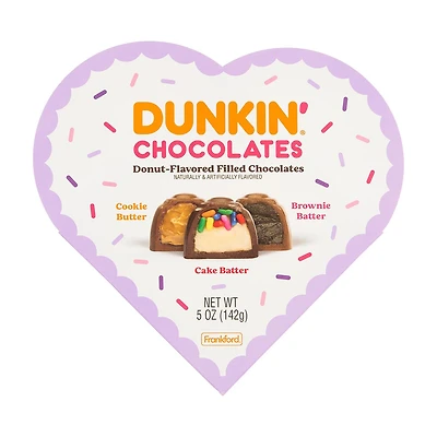 Dunkin' Chocolates Donut-Flavored Filled Chocolates Heart Box, 5 oz