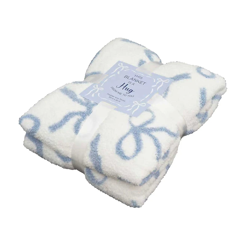 Bow Printed Cozy Polyester Knit Throw, 60 in x 50 in