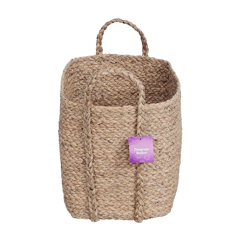 Woven Seagrass Storage Basket with Handles, Medium