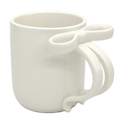 Bow Handle Ceramic Mug, White, 16 oz