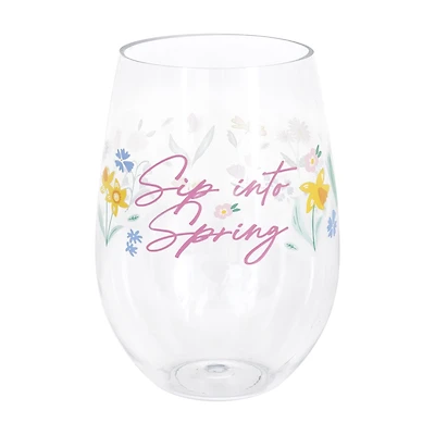 "Sip Into Spring" Floral Stemless Wine Glass