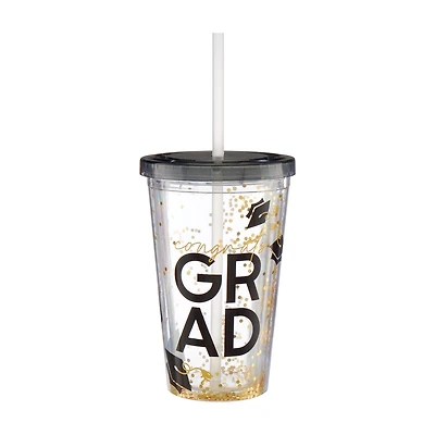 "Congrats Grad" Plastic Tumbler with Straw