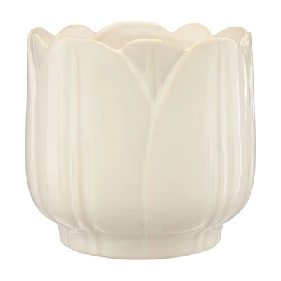 Off-White Ceramic Tulip Planter, Large