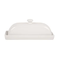 White Stoneware Butter Dish with Lid