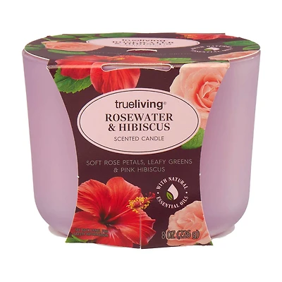 True Living Scented Candle, Rose Water & Hibiscus, 8 oz