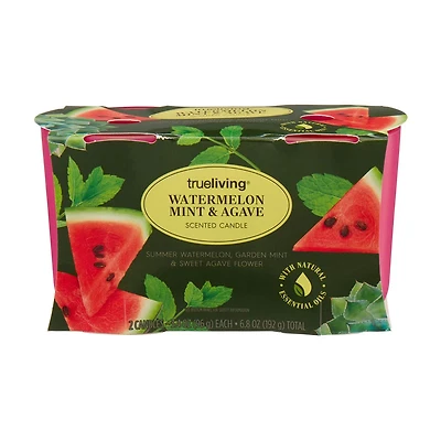 True Living Scented Candle, Watermelon Mint & Agave, 2 ct, 6.8 oz