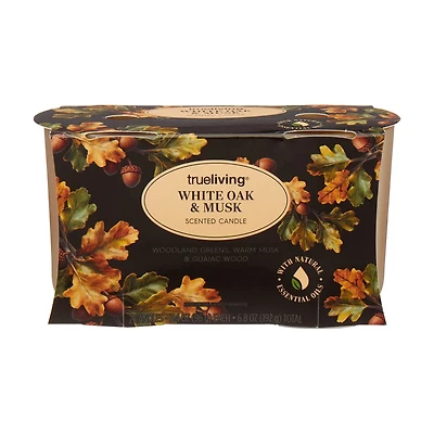 True Living Scented Candle, White Oak & Musk, 2 ct, 6.8 oz