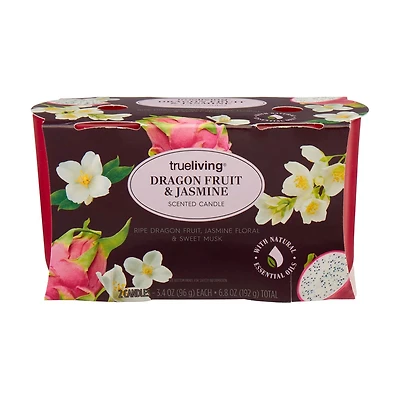 True Living Scented Candle, Dragon Fruit & Jasmine, 2 ct, 6.8 oz