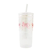 Medici Iridescent Glass Bow Tumbler with Straw, 22 oz