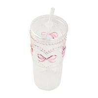 Medici Iridescent Glass Bow Tumbler with Straw, 22 oz