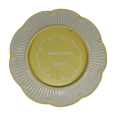 Yellow Flower-shaped Ceramic Photo Frame, 4 in x 4 in Photo