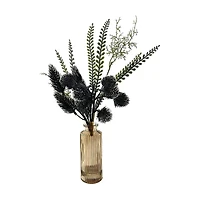 Artificial Thistle Arrangement in Glass Vase, 12 in