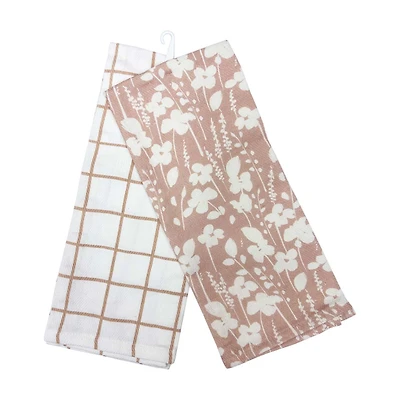 Floral Tan Dish Towels, 18 in x 28 in