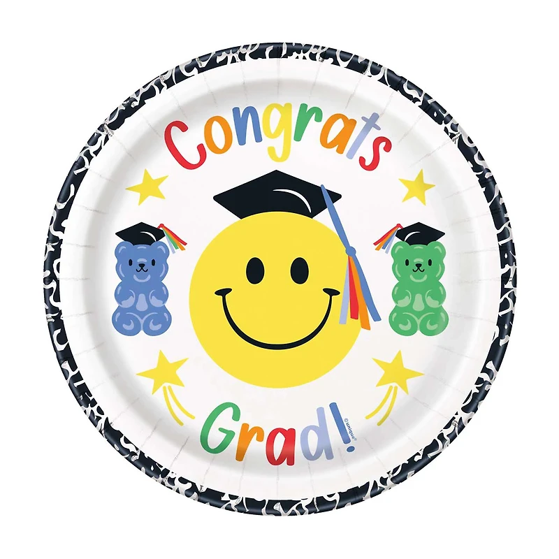 Graduation Fun Disposable Round Plates, 9 in