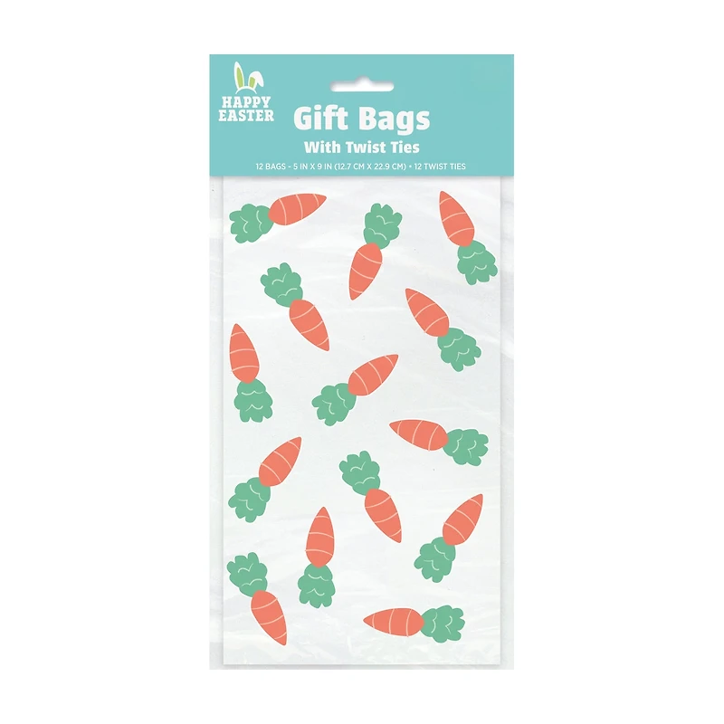 Happy Easter Carrots Printed Gift Bags with Twist Ties, 5 in x 9 in, 12 ct