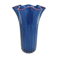 Blue Vase with Wavy Edge, 10 in