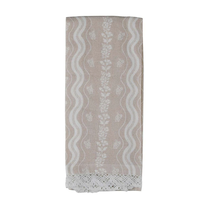 Holly Williams Tan Lace-Trimmed Kitchen Towel