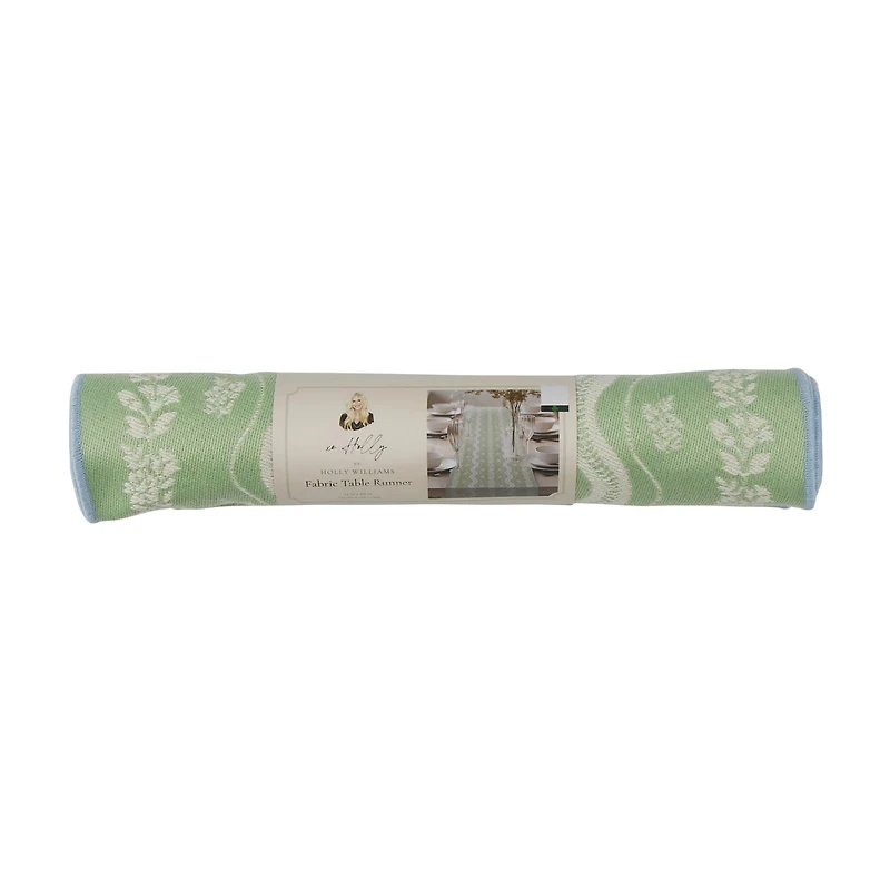Holly Williams Green Fabric Table Runner with Piping