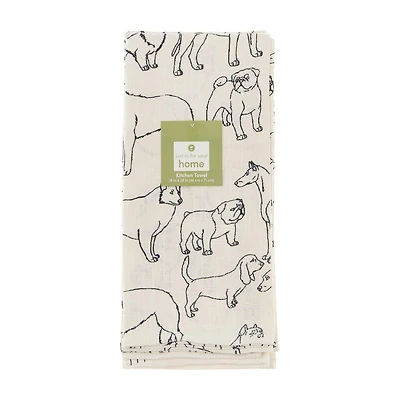 Dog Printed 100% Cotton High-Absorbent Kitchen Towel, 2 pk, 18x28 in