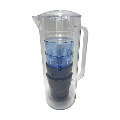 Plastic Pitcher With Cups, 5 pc, 64 oz