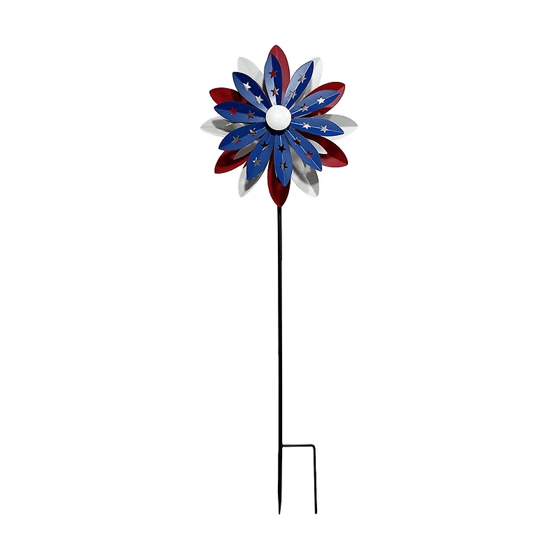 Patriotic Flower Metal Windmill Lawn Stake, 42 in