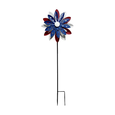 Patriotic Flower Metal Windmill Lawn Stake, 42 in