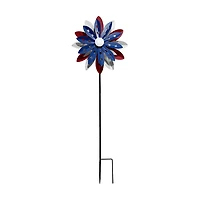 Patriotic Flower Metal Windmill Lawn Stake, 42 in