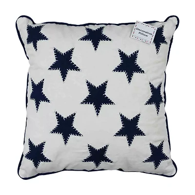 Navy Star Embroidered Cushion, 18 in x 18 in