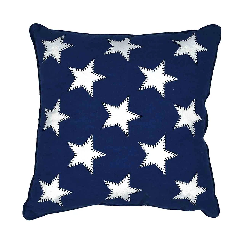 Navy Star Embroidered Cushion, 18 in x 18 in
