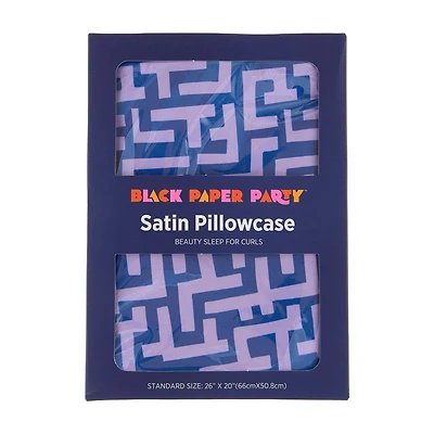 Black Paper Party Blue & Lavender Geometric Satin Standard Pillowcase, 26x20 in