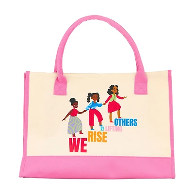 "We Rise by Lifting Others" Black History Month Pink & Natural Canvas Tote Bag