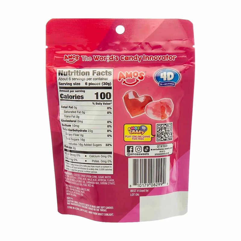 Amos 4D Bursting Hearts Gummy Candy, 6 oz