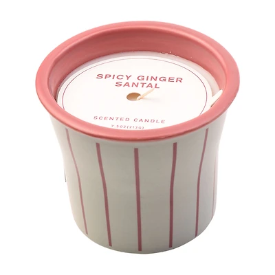 Smooth Santal Scented Candle in Striped Glass Jar, 7.5 oz