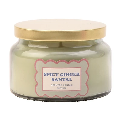 Spicy Ginger Santal Scented Candle in Glass Jar with Lid, 9 oz