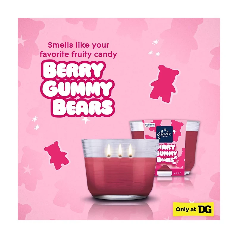 Glade 3-Wick Scented Candle Jar, Berry Gummy Bears Scent, 6.8 oz