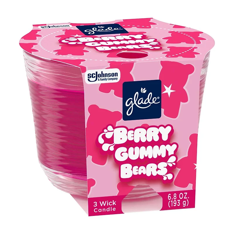 Glade 3-Wick Scented Candle Jar, Berry Gummy Bears Scent, 6.8 oz