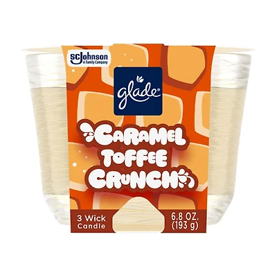 Glade 3-Wick Scented Candle Jar, Caramel Toffee Crunch Scent, 6.8 oz