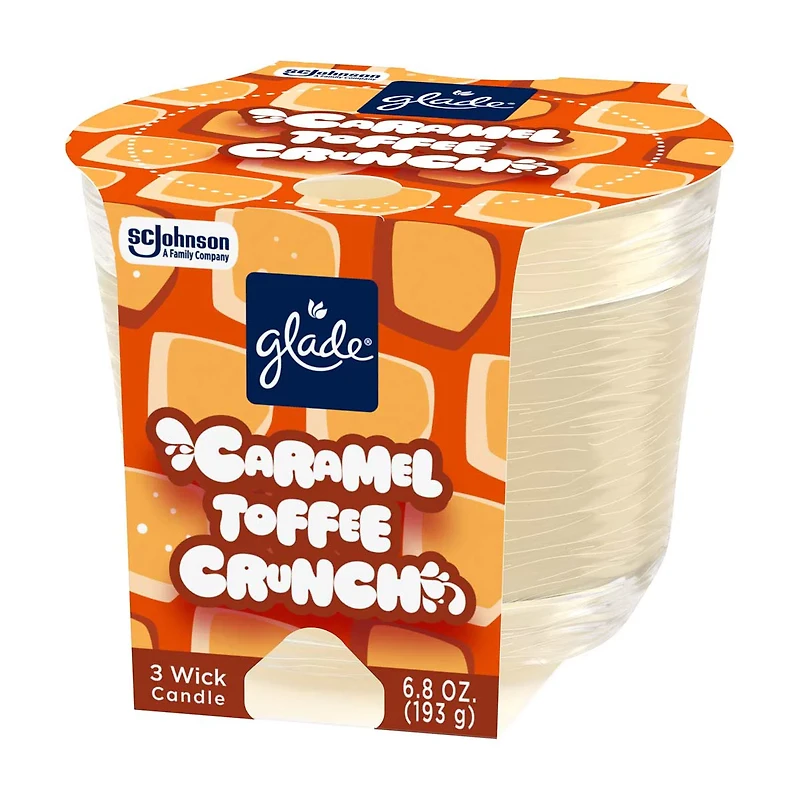 Glade 3-Wick Scented Candle Jar, Caramel Toffee Crunch Scent, 6.8 oz