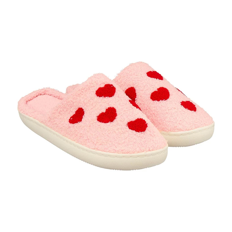 Galentine Women's Polyester Slippers, Pink Hearts, Medium