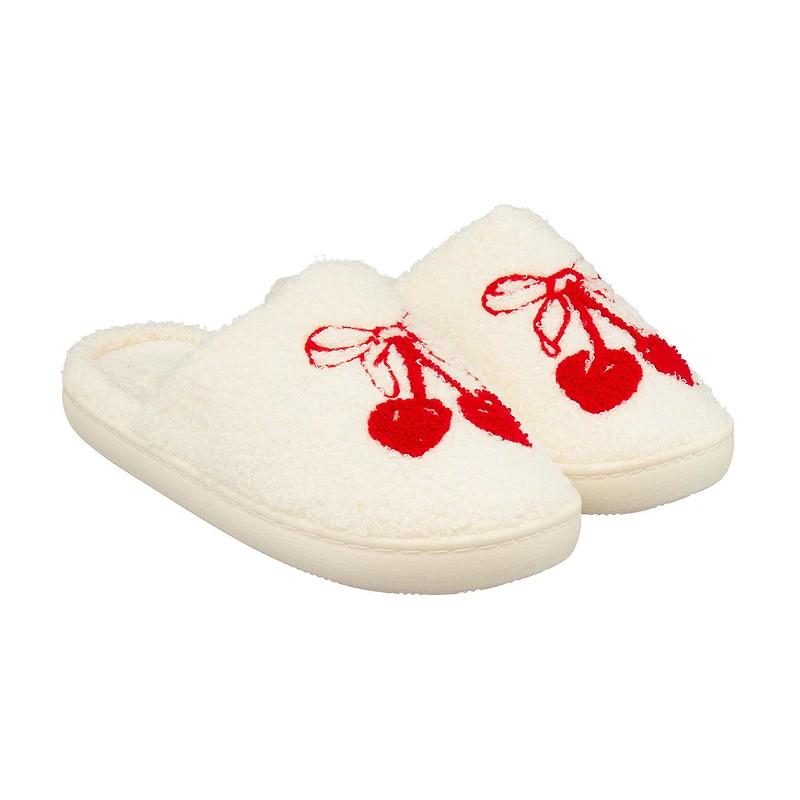 Galentine Women's Polyester Slippers, White Cherries, Medium