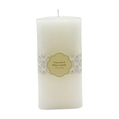 Ribbed White Unscented Pillar Candle, 13 oz