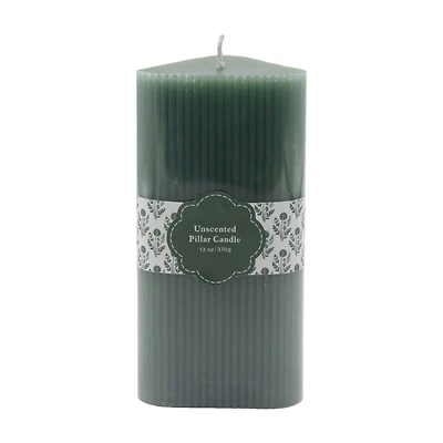 Ribbed Green Unscented Pillar Candle, 13 oz