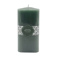 Ribbed Green Unscented Pillar Candle, 13 oz