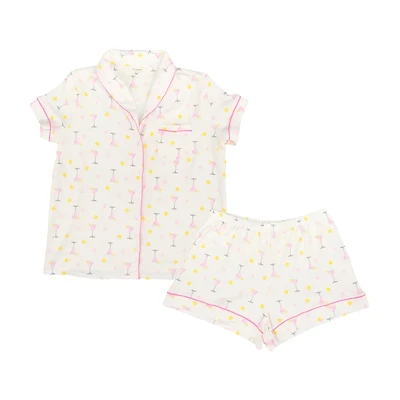 Women's Martini Print Notch Pajama Set
