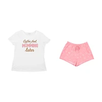 "Coffee First, Momming Later" T-Shirt Shorts PJ Set, Medium