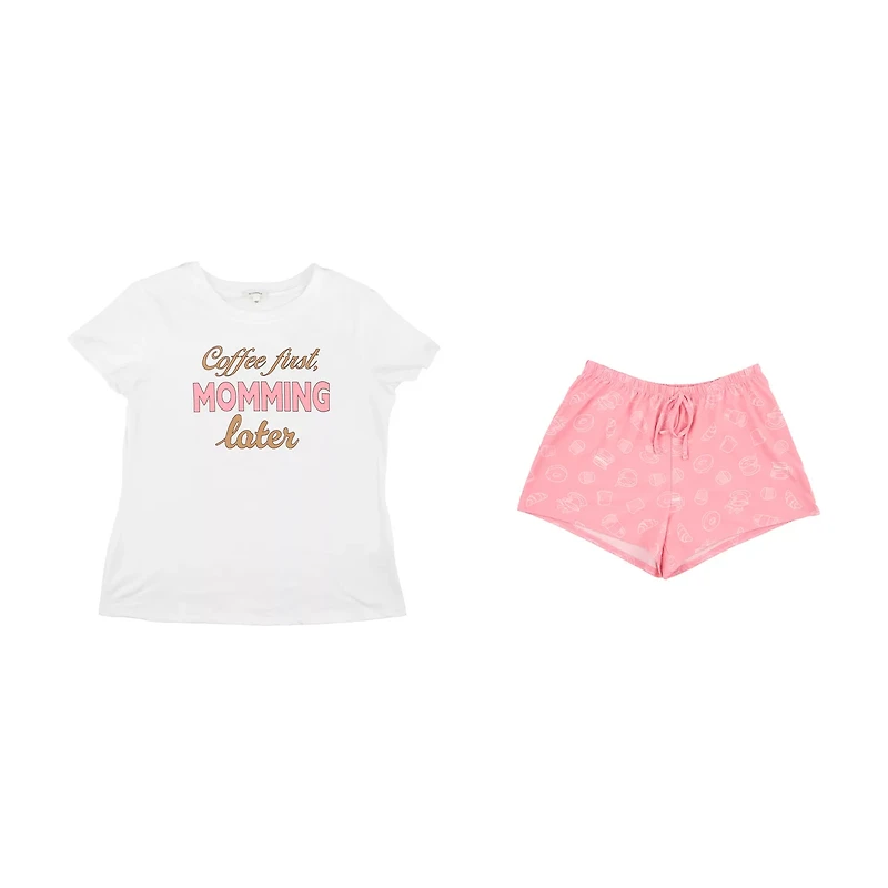 "Coffee First, Momming Later" T-Shirt Shorts PJ Set, Large