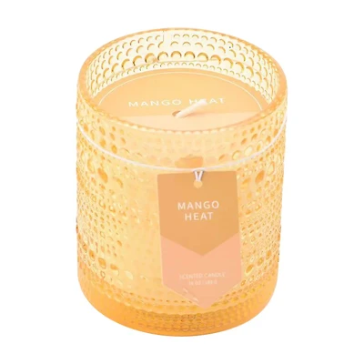 Tropical Mango Heat Textured Yellow Glass Candle, 10 oz